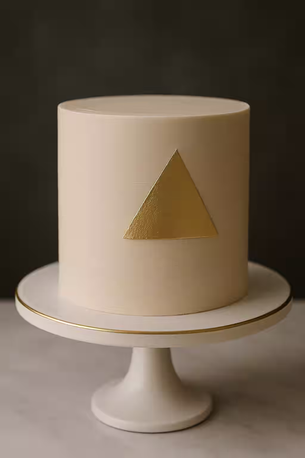 Torta de cumpleaños minimalista con cobertura lisa y un detalle en pan de oro.